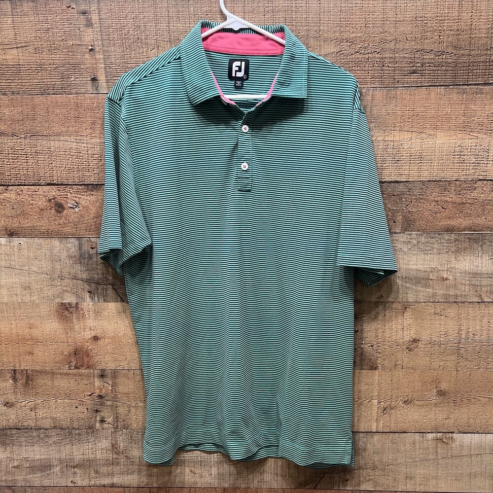 Footjoy FJ Men’s Green/Black Striped Golf Shirt Polo Size Large